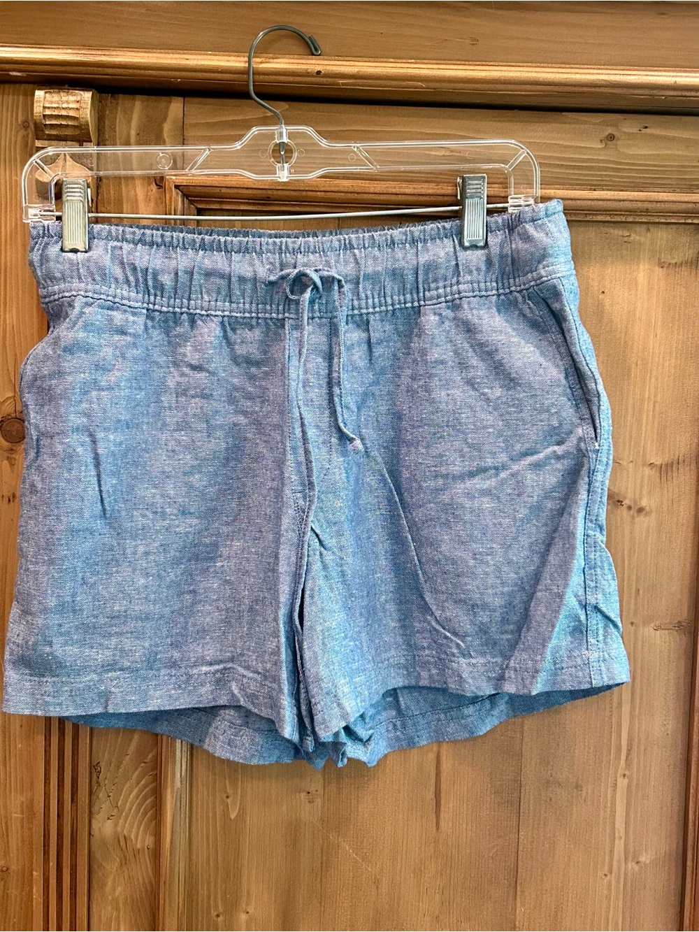GAP Heathered Light Linen Blend Blue Drawstring Shorts
